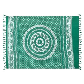 SAIVONA Pareo Sarong Strandtuch Damen - Wickelrock Strand - Handtuch Blickdicht als Wickeltuch oder Handtuchkleid und Wickelkleid Damen - Handarbeit aus Fair Trade Herstellung Batik Grün Weiß Kreis
