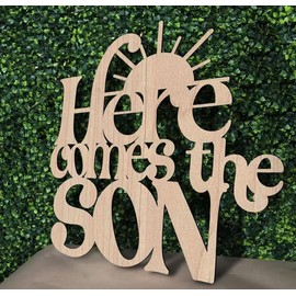 Here Comes The SON Wooden Baby Shower Backdrop Sign, Sun Themed Baby Shower Party, for Welcome Boy Birthday Wall Decorations