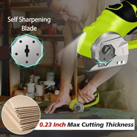 Cordless Electric Scissors, 4V Rechargeable Heavy Duty Rotary Cutter with Safety Lock & LED Light for Cardboard, Fabric, Leather, Carpet, Plastic, Crafting, Sewing, DIY & Industrial Use (Green)