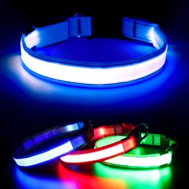 Visinite Light Up Dog Collars for Small Medium Large Dogs, Fully Adjustable LED Dog Collar USB Rechargeable, 3 Glowing Modes Pet Dog Collar, Lighted Dog Collars for Night Walking Safety