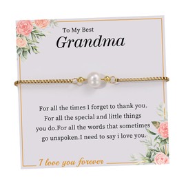 Nymerianoble Grandma Gifts Pearl Bracelet for Women Pearl Jewelry Gold and Pearl Bracelet Gift for Grandma Dainty Gold Link Pearl Bracelet Grandma Birthday Gifts