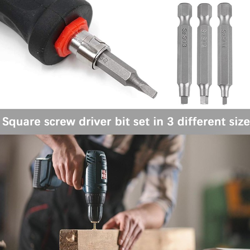 50mm Magnetic Square Head Screwdriver Bits with 1/4 Inch Hex