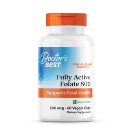 Doctors Best Fully Active Folate 800 with Quatrefolic, Supports Fetal Health, Non-GMO, Gluten Free, Vegan 60 Veggie Caps