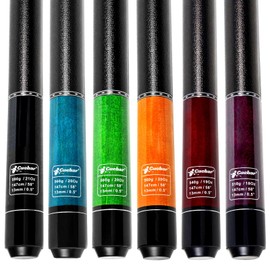 CUEBAR Pool Cues Set of 6, Pool Sticks 18 19 20 21 Oz, 2-Piece House Bar Billiard Cue Sticks with Imitation Leather Grip, 58" Pool Table Sticks for Men Women - Black Teal Green Orange Red Purple