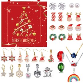 Christmas Advent Calendar 2024, Fashion Bracelet Necklace Earrings Countdown 24 Days to Christmas Calendar for Women Girls Xmas Surprise Gift (Red)