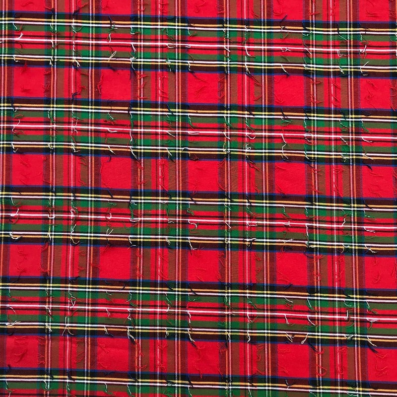 Tassalled Red Plaid Fabric 100% Cotton for Festive Christmas Decorations