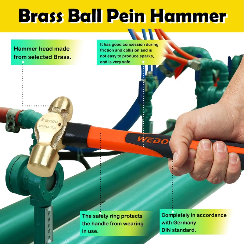 WEDO Brass Ball Peen Hammer with Fiberglass Handle,Ball Pein Hammer,