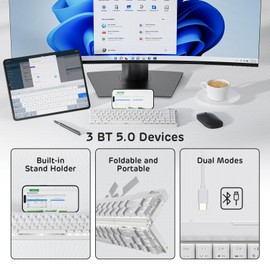 RK ROYAL KLUDGE F68 60% Foldable Low Profile Mechanical Keyboard, Wireless Mechanical Keyboard with Aluminum Body, Built-in Stand Holder, White Backlit, 68 Keys, Tactile Brown Switch