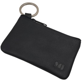myledershop Echt Leder Schlüsseltasche/Schlüsseletui/Schlüsselmäppchen mit 1 Reißverschlussfach und Schlüsselring (Ziegenleder Nappa Schwarz)