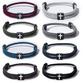 ACXQECJP 8 Pcs Braided Cross Bracelet Adjustable Rope Jesus Bracelet with Metal Knot Christian Gits for Men Women (Colorful)