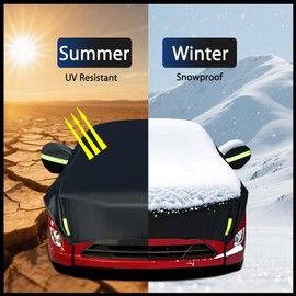 Guuffe Half Car Cover Car Cover for Sunshade Half Car Body Cover Snow Cover Waterproof Universal Black 210D with Cotton (Sedan)