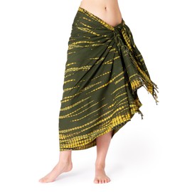 PANASIAM Tie-Dye Sundance Sarong - Large Beach Towel, Pareo, Wrap Skirt, Beach Dress, Bikini Throw, Lunghi - Women & Men - Sauna, Holiday, Olive Green Yellow