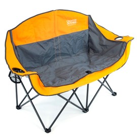 Creative Outdoor Distributor Luxury Camp Chair, Steel Frame & Polyester Fabrics, Folds Compact, Storage Bag Included (Cup Holder + 2 Person, Orange)