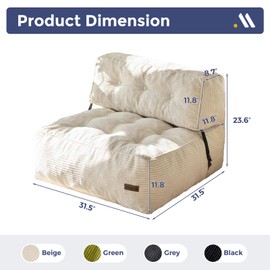 MAXYOYO Floor Sofa Bean Bag Sofa Couch, Comfy Floor Sofa Couch with Back Support, Portable Sofa Couch Bean Bag with Filling, Corded Sofa Seating for Living Room Bedroom Apartment, Beige