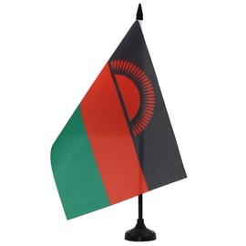 Malawi Table Flag 5'' x 8'' - Malawian Desk Flag 21 x 14 cm - Black plastic stick and base - AZ FLAG