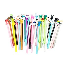 R WELL 40 Pcs Cute Cartoon Gel Pens, Kawaii Writing Pens, Black Animal ink pens for office school supplies