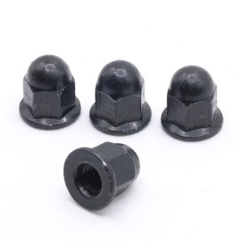 ReplacementScrews License Plate Retainer Screws/Nuts Compatible with Volvo OEM Part 30640833 (Screws onto Existing Stud) - Tall Dome/Acorn Head with Flange - Black Plated Steel Cap (Pack of 4)