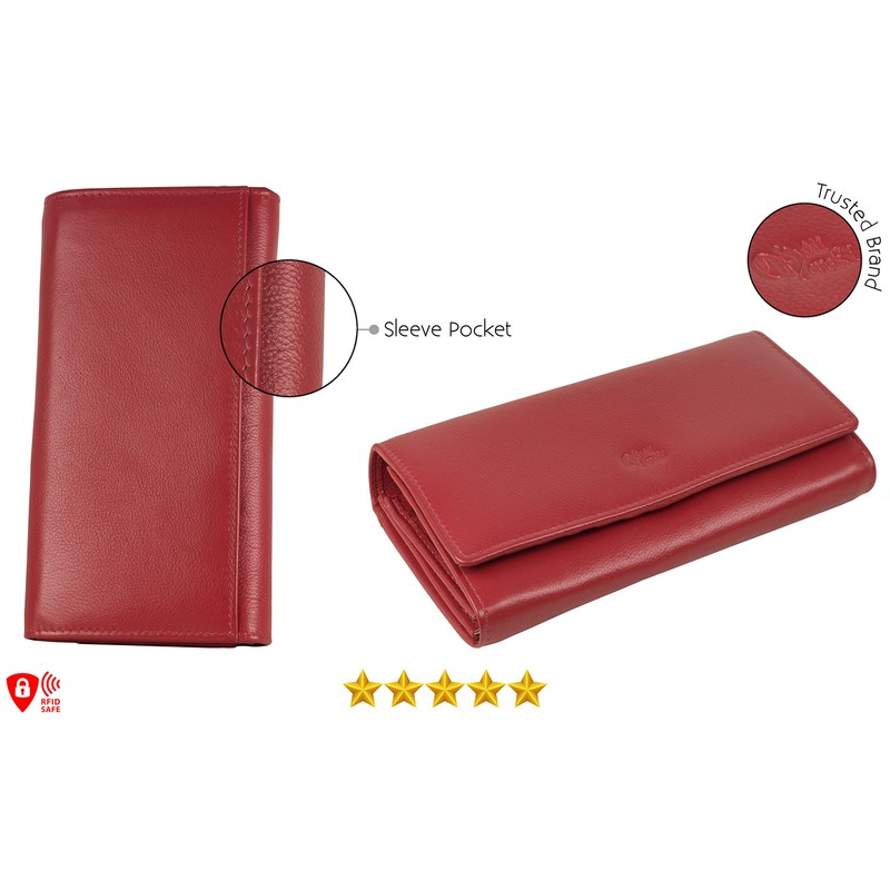 Mou Meraki Women RFID Blocking Genuine Leather Bifold Wallet-Clutch For