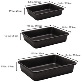 Kazozobi 3-Pack Roasting Pan Set, Nonstick Baking Tray Set, Rectangular Bakeware for Oven, Non-Toxic Coating and Durable Quality (Black)