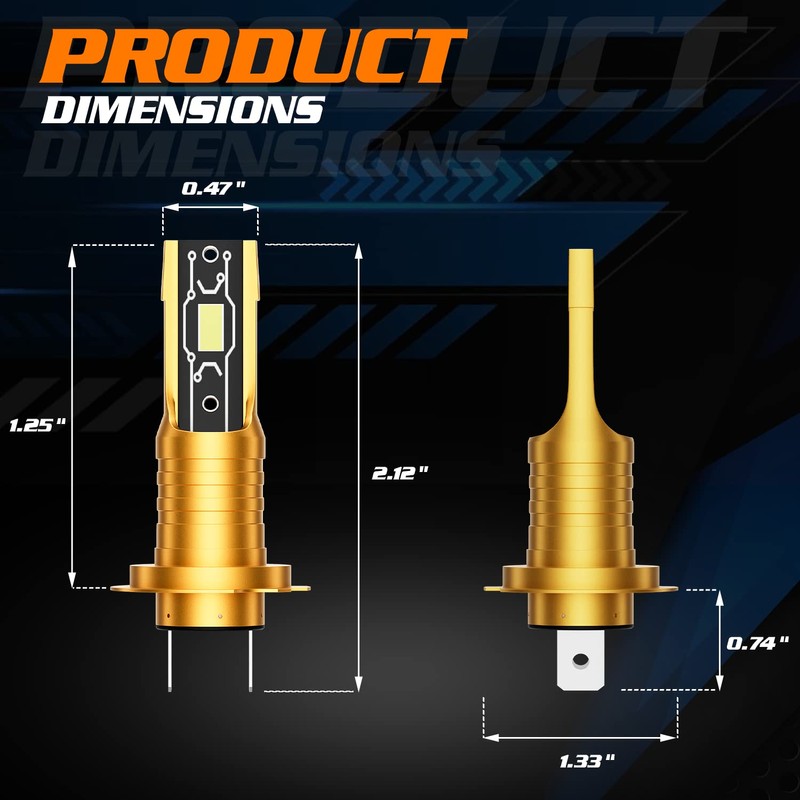 M-AUTO H7 LED Light Bulbs, 3600LM 6500K Cool White, 1:1