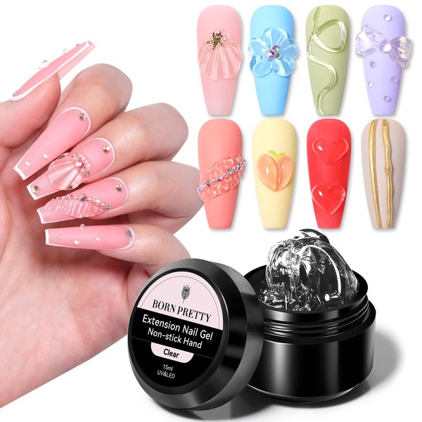BORN PRETTY Solid Builder Nail Gel Extension Gel Non Stick Hand Scupture Hard Carving Gel Modeling Nail Art Gel Nails Mnicure DIY at Home Clear Color