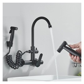 QQAMOGNNK Black Two Mode Kitchen Faucet 304 Steel 360 Rotation with Handheld Shower Hot&Cold Mixer Kitchen Sink Tap Crane Shower Faucet (Color : Matte Black)