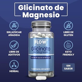 Flow Supplements | Glicinato de Magnesio 500 mg - 90 Cápsulas - Suministro de 3 Meses- Magnesio Alta Absorción - Suplemento Alimenticio Apto para Diet