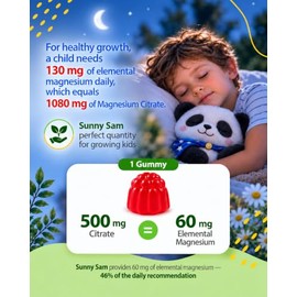 SUNNY SAM- “Gomitas de Magnesio Sin Azúcar para Niños y Adolescentes 500mg Gomitas Tranquilas de Citrato de Magnesio Masticable Mag