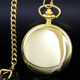 Tiong Smooth Vintage Pocket Watch with Chain Roman Numerals Scale(Full Gold)