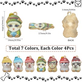 SUNNYCLUE 1 Box 28Pcs 7 Styles Cat Dog Charm Animal Enamel Charms Bulk Assorted Golden Metal Alloy Printed Carton Animals Kitty Dogs Mini Charm for Jewelry Making Charms Earrings DIY Craft Accessories
