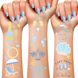 Last Toast On The Coast Bachelorette Temporary Tattoos Stickers, Blue Last Toast On The Coast Bachelorette Party Decorations Nautical Coastal Bachelorette Party Supplies for Bridal Shower