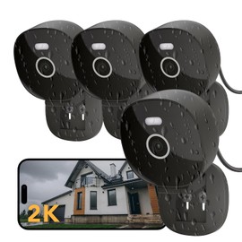 2K Wired Security Camera, Indoor/Outdoor for Home, Pet, Baby, Nanny, IP65 Waterproof Color Night Vision, White Light & Siren, Recording, Motion Detection, Works with Alexa,Pulg in, Black-4P