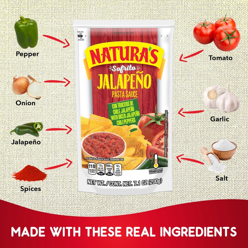 Naturas Sofrito Jalapeno Tomato Pasta Sauce, 7.1oz (Pack of 24)
