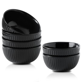 Hasense Soup Bowls Set Ceramic 24 Oz - 6 Inch Cereal Bowl Set of 6 for Kitchen,Modern Ribbed Black Porcelain Dishes for Entertaining,Soup,Oatmeal,Pasta,Cereal,Noodle - Dishwasher & Microwave Safe