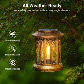 WdtPro Solar Lanterns Outdoor Waterproof, Upgraded Bright Hanging Solar Lights for Outside,Solar Powered Lanterns Lighting LED for Garden Patio Yard Decorative 6 Pack (Warm Light)