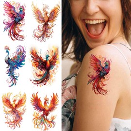 Dopetattoo 6 Sheets Temporary Fake Tattoos for Men Adults Phoenix Temporary Fake Tattoo for Women Neck Arm Chest for Woman