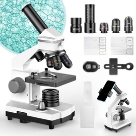 ZOVVTRON ZOVVTRON Professional Compound Microscopes for Adults, Kids 8-12 & Students | 2000X Magnification Lab & Home Microscope with Phone Adapter, Complete Slides Set (Gray White)