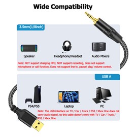 Rliwov USB to 3.5mm TRS Stereo Audio Cable,16FT USB A 2.0 to 1/8 inch 3.5mm Male Audio Adapter for Laptop, Windows, PC, Amplifier, Speaker, Note: NOT Support Charging MP3, NOT Work for Car, Truck, TV