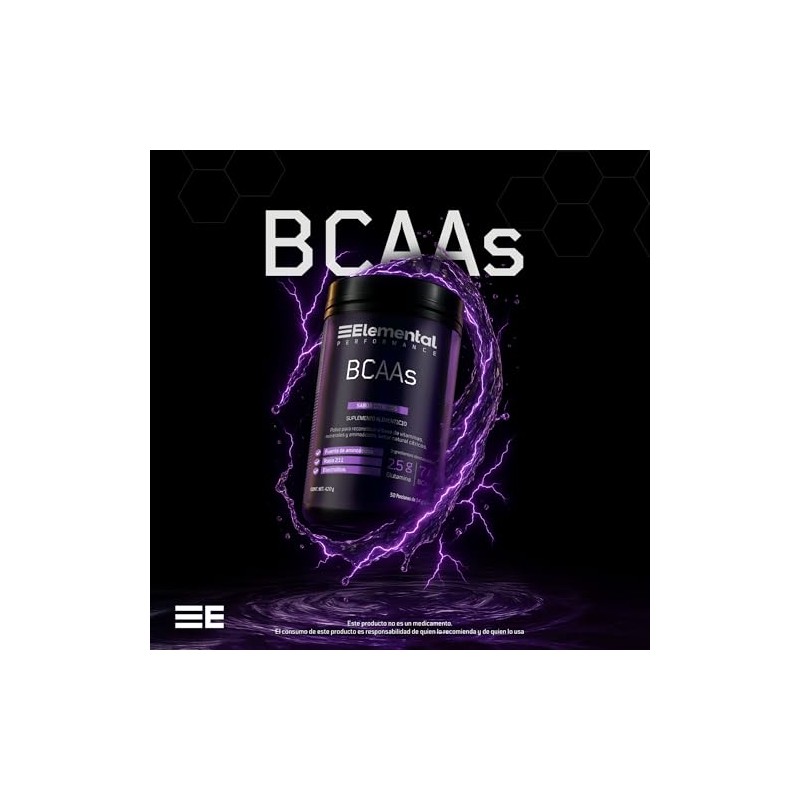 ELEMENTAL BCAA + Glutamina 420g 30 Porciones Sin Azúcar Cítricos
