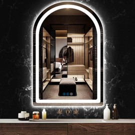 THEKLA Arched Bathroom Vanity Mirror with Lights 20 x 30 Inch Arch LED Bathroom Mirror for Bathroom Hotel Wall Mounted Arch Lighted Mirror Anti Fog Dimmable 3 Color Bathroom Arch Smart Light up Mirror