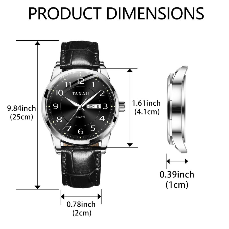 Taxau Men Leather Watch Dress Watches for Men Black Watch