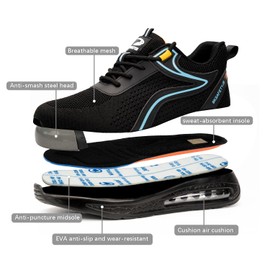 Hogent Steel Toe Shoes for Men Women Anti-Puncture Work Safety Sneakers Indestructible Comfortable Steel Safety Work Shoes for Men Composite Toe Breathable Lightweight Sneakers