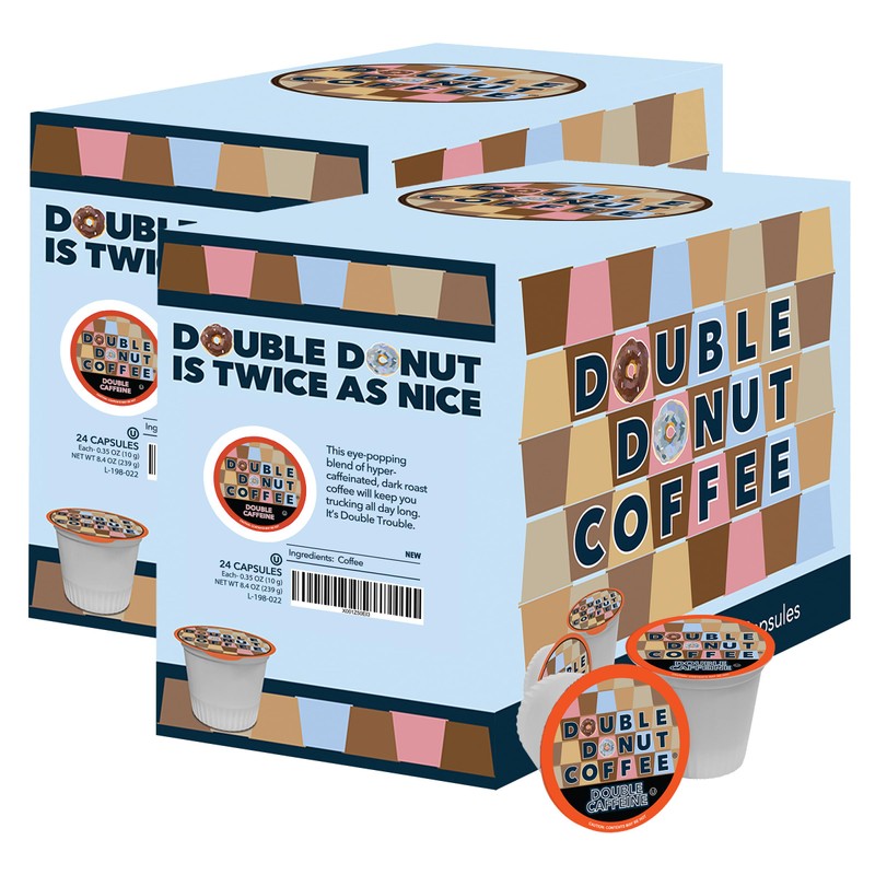 Double Donut Coffee High Caffeine Coffee Pods, Extra Strong Double