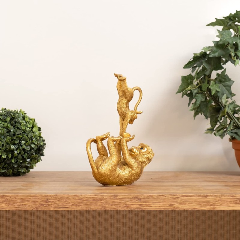 Moritz Decorative Figure Monkey Yoga Mother Playing with Child Polyresin