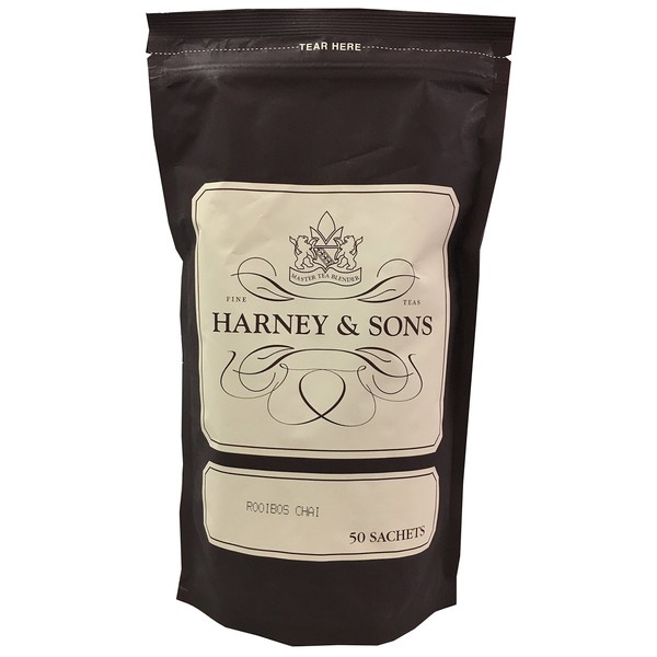 Harney & Sons Rooibos Chai Tea - Caffeine Free - Clove, Cardamom, Cinnamon - Bag of 50 Sachets