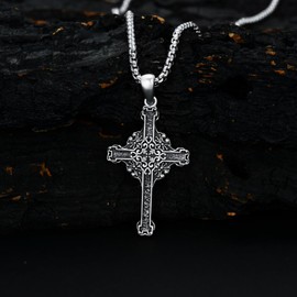 Cross Necklace for Men Cross Necklace 925 Sterling Silver for Men with Stainless Steel Box Chain 24 Inch Christians Gifts for Men Father