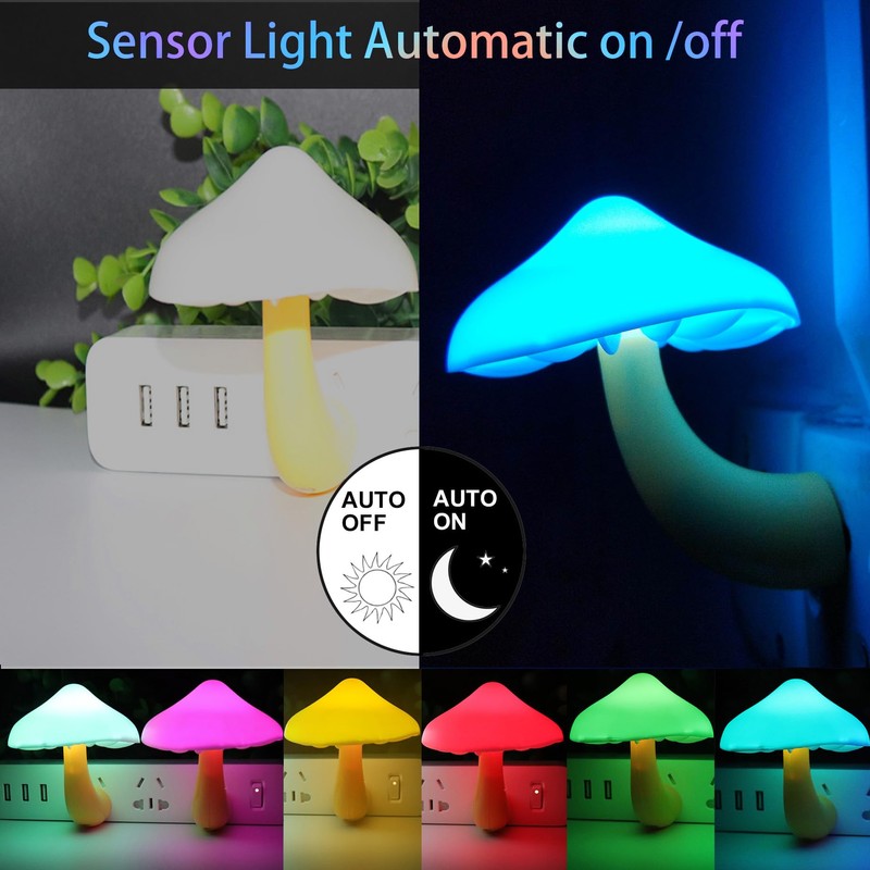 AUSAYE 2 Pack LED Cute Mushroom Night Light Plug into