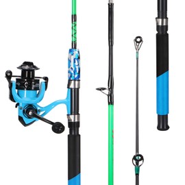Sougayilang Spinning Reel and 2-Piece Fishing Rod Combo, Durable Graphite & Fiberglass Rod, Split-Grip Cork Handle,Right/Left Handle Position(6FT)