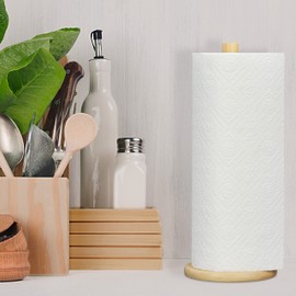 Relaxdays Standing Kitchen Roll Holder Bamboo Roll Holder for Kitchen, H x D: 28 x 11.5 cm, Kitchen Roll Stand, Natural