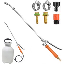 29 Inches Metal Sprayer Wand Compatible with CHAPIN, Garden Hose Sprayer Wand, 2 Brass Barbs Stainless Steel Sprayer Wand with Shut off Valve & 2 Hose Clamps (Upgrade All Metal Sprayer Wand)